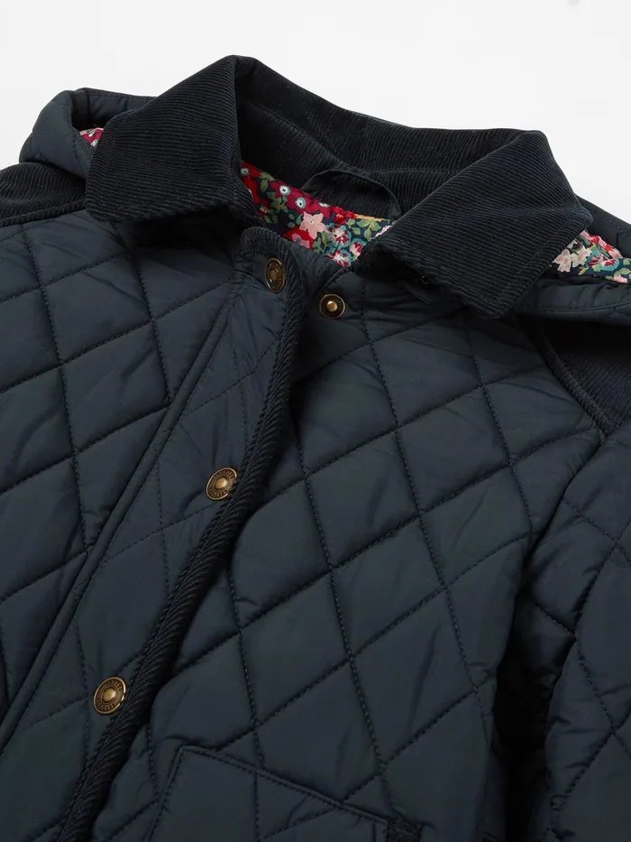Joules Coats and Jackets Navy Diamond Quilted Coat With Hood 8211 Girls