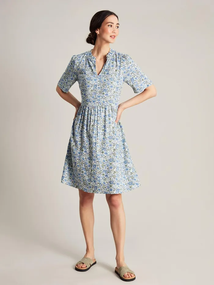 Joules Dresses Blue Frill Neckline Short Dress 8211 Women