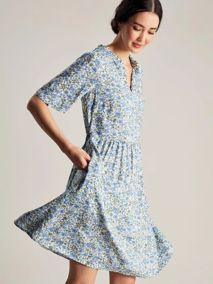 Joules Dresses Blue Frill Neckline Short Dress 8211 Women