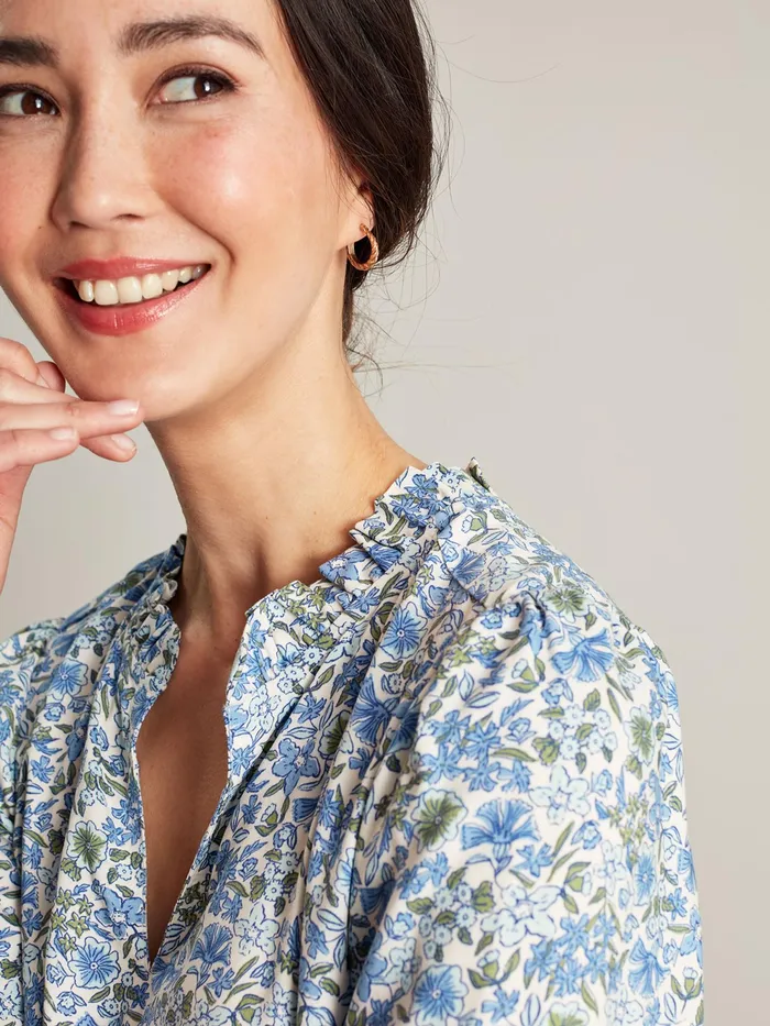 Joules Dresses Blue Frill Neckline Short Dress 8211 Women