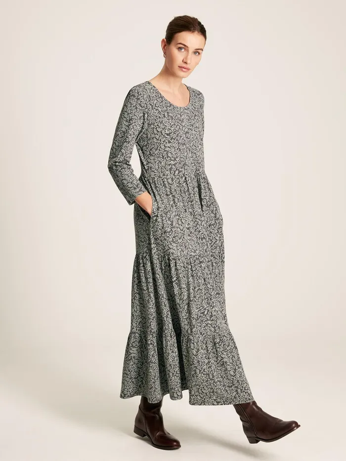 Joules Dresses Green Leaf Tiered Jersey Dress 8211 Women