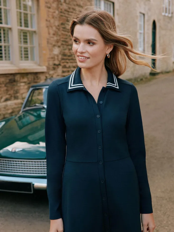 Joules Dresses Navy Button Down Ponte Jersey Dress 8211 Women