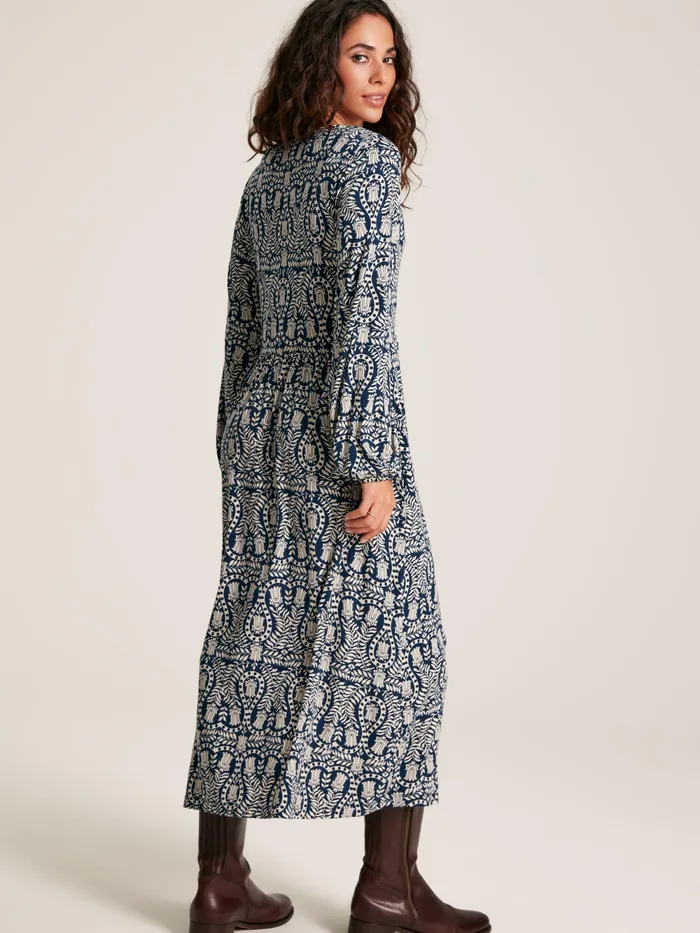 Joules Dresses Navy Printed Long Sleeve Midaxi Dress With Pockets 8211 Women