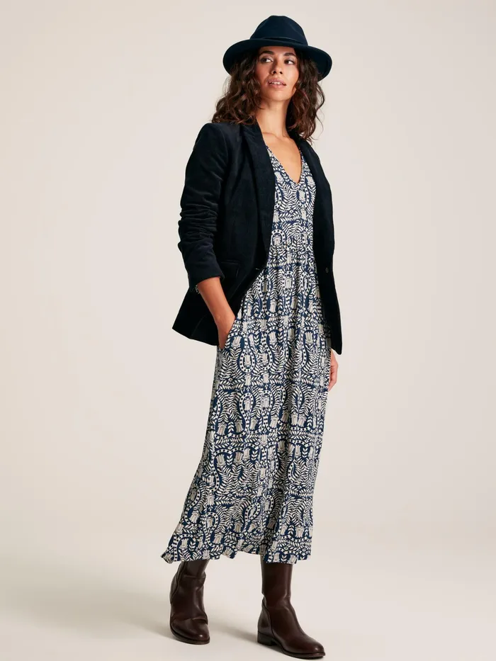 Joules Dresses Navy Printed Long Sleeve Midaxi Dress With Pockets 8211 Women