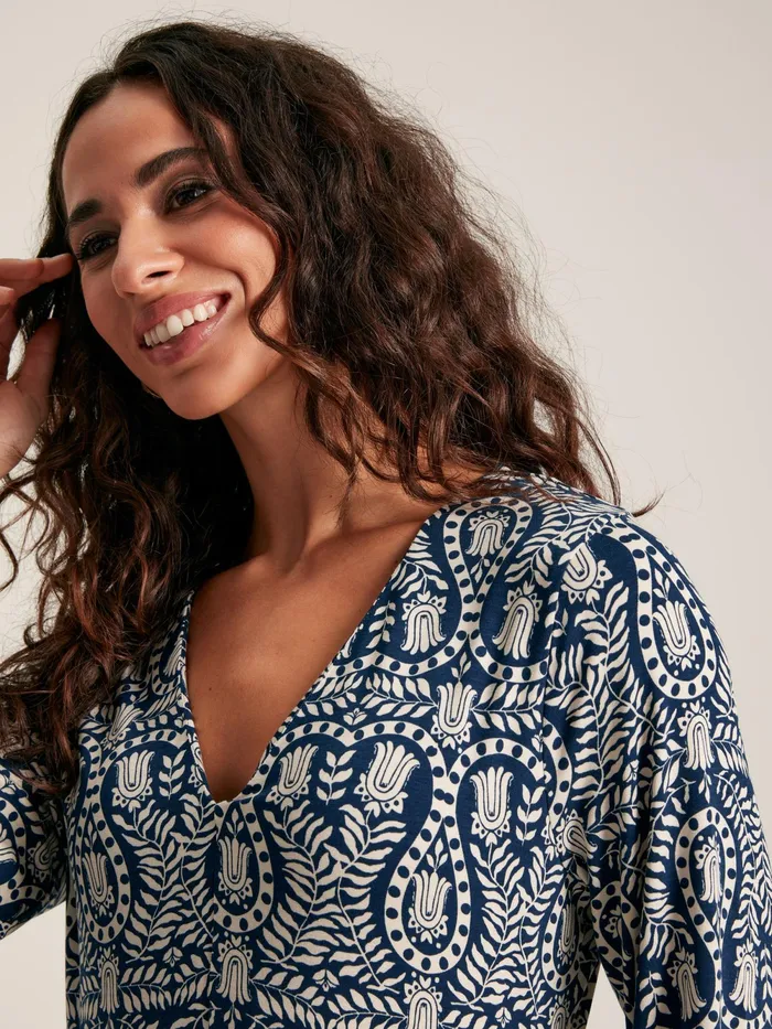 Joules Dresses Navy Printed Long Sleeve Midaxi Dress With Pockets 8211 Women