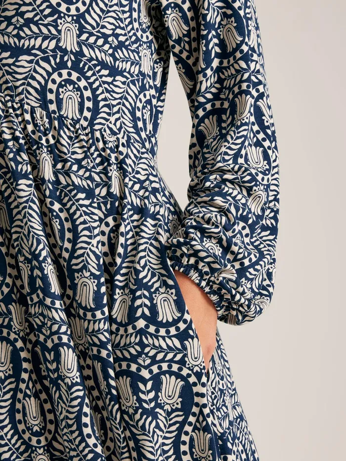 Joules Dresses Navy Printed Long Sleeve Midaxi Dress With Pockets 8211 Women