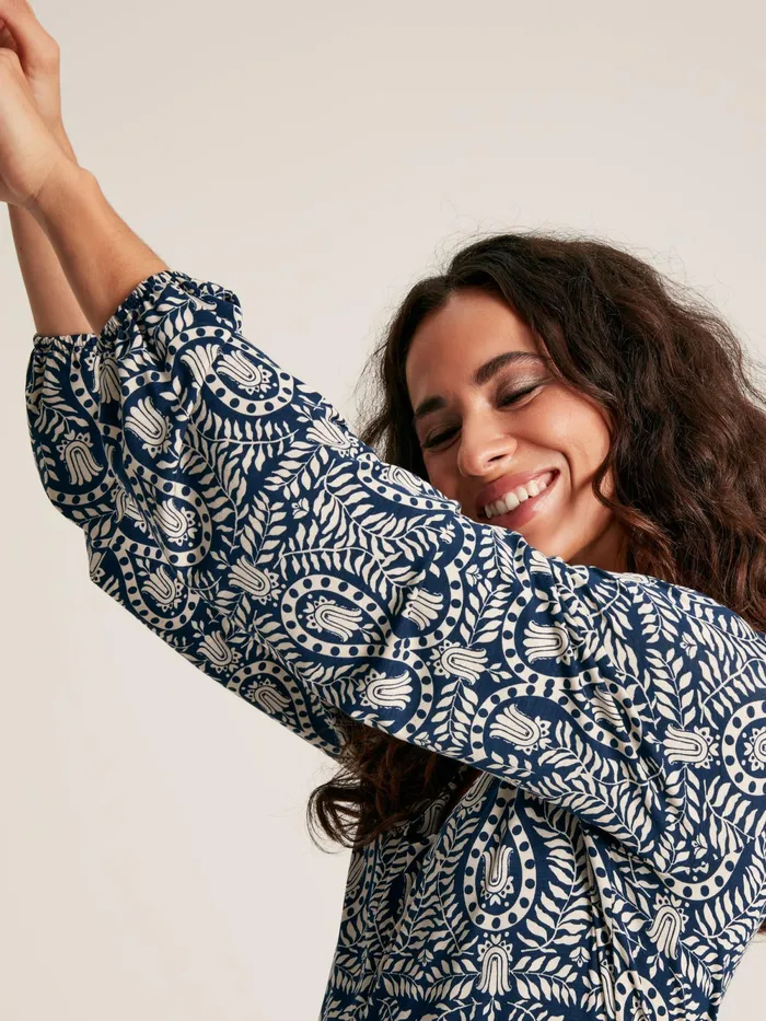Joules Dresses Navy Printed Long Sleeve Midaxi Dress With Pockets 8211 Women