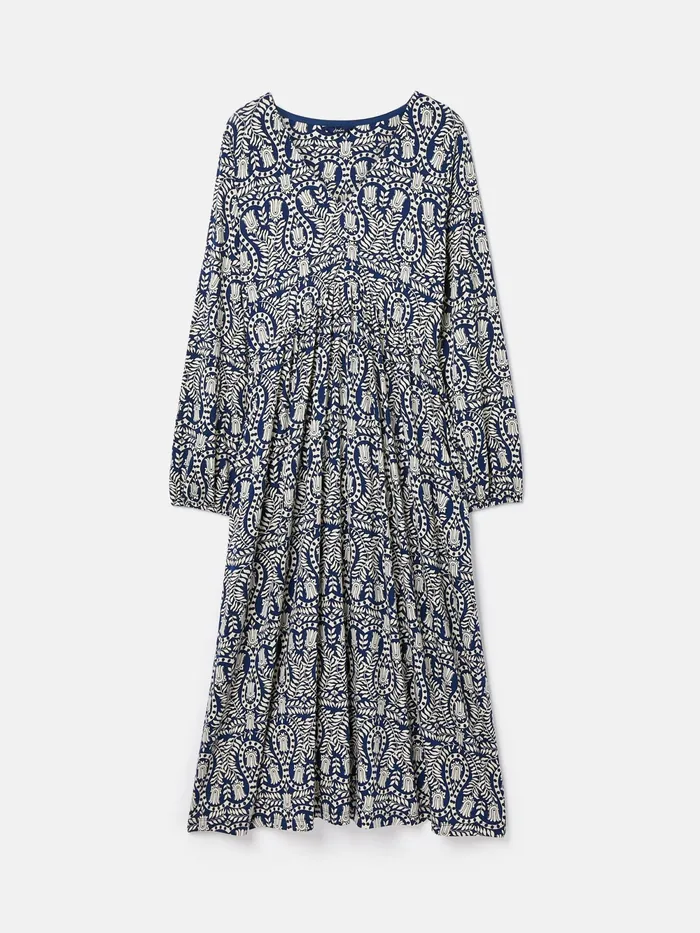Joules Dresses Navy Printed Long Sleeve Midaxi Dress With Pockets 8211 Women