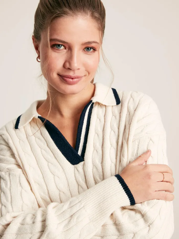 Joules Knitwear CreamNavy Cable Knit Cricket Jumper 8211 Women