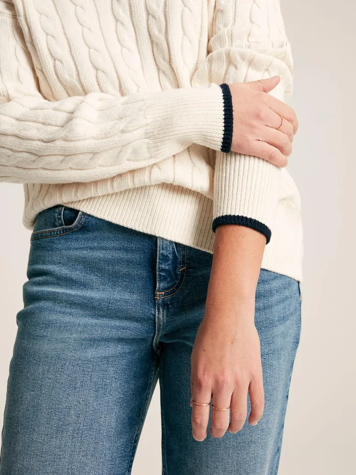 Joules Knitwear CreamNavy Cable Knit Cricket Jumper 8211 Women