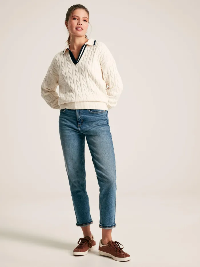 Joules Knitwear CreamNavy Cable Knit Cricket Jumper 8211 Women