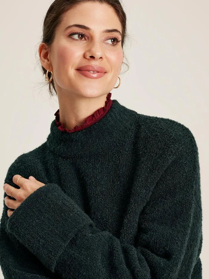 Joules Knitwear Dark Green High Neck Boucl Jumper 8211 Women