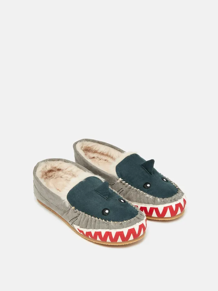 Joules Nightwear Navy Shark Moccasin Slippers 8211 Boys