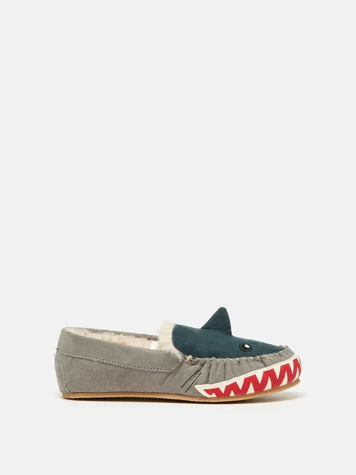 Joules Nightwear Navy Shark Moccasin Slippers 8211 Boys