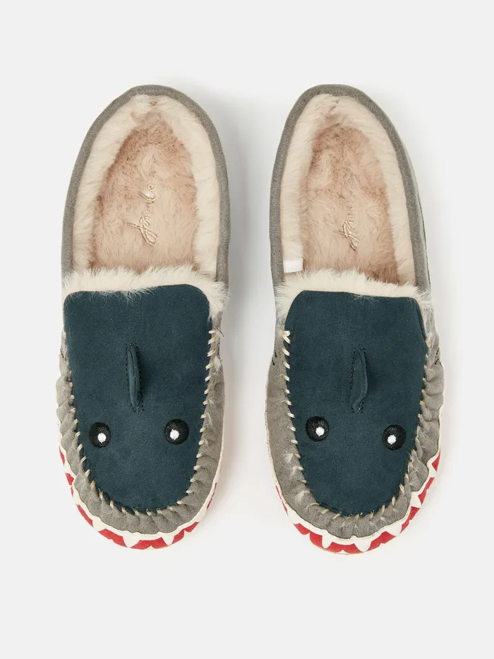 Joules Nightwear Navy Shark Moccasin Slippers 8211 Boys