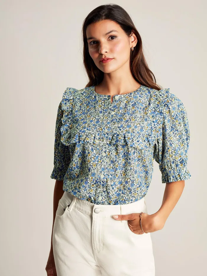 Joules Shirts and Blouses Blue Ditsy Blouse With Frilled Bib 8211 Women