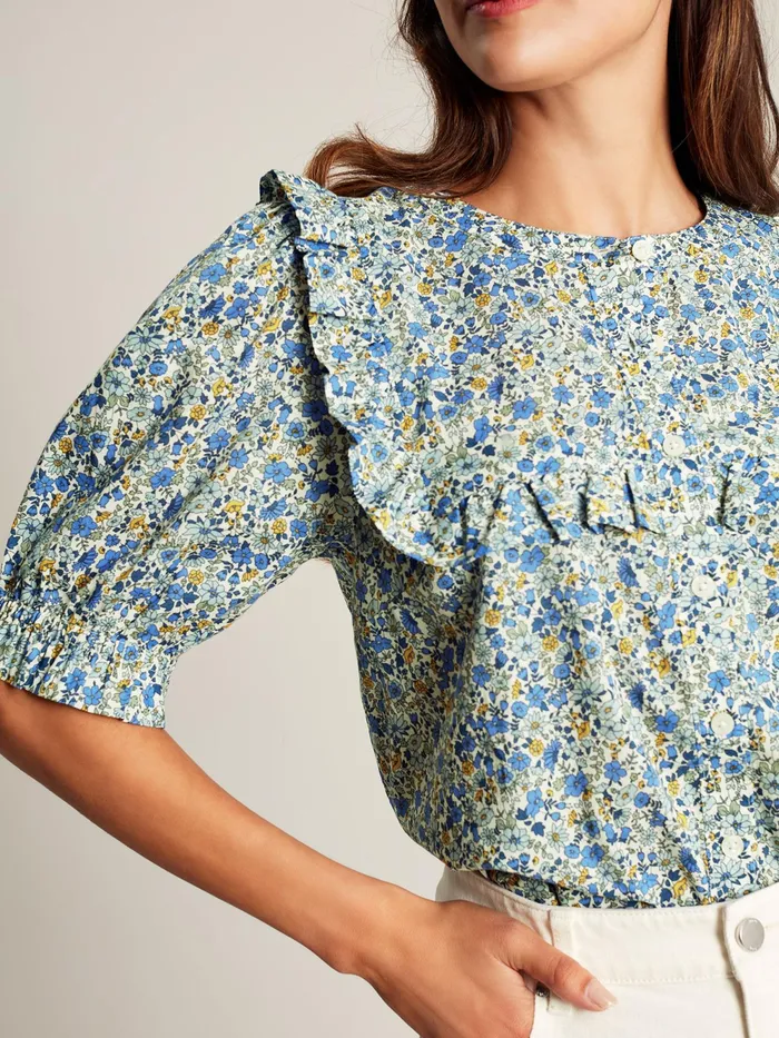 Joules Shirts and Blouses Blue Ditsy Blouse With Frilled Bib 8211 Women