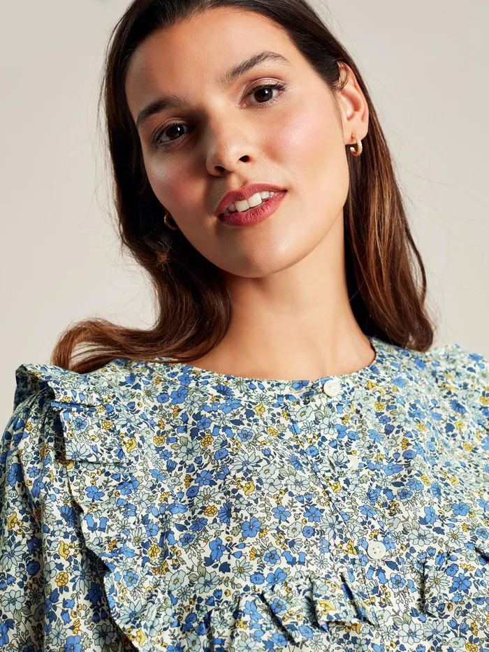 Joules Shirts and Blouses Blue Ditsy Blouse With Frilled Bib 8211 Women