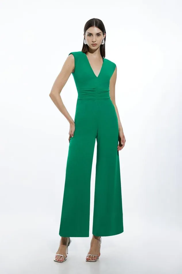 Jumpsuits Women Karen Millen Fluid Tailored Ruched Waist Detail Wide Leg Jumpsuit Emerald Jumpsuits Women Karen Millen Fluid Tailored Ruched Waist Detail Wide Leg Jumpsuit Emerald