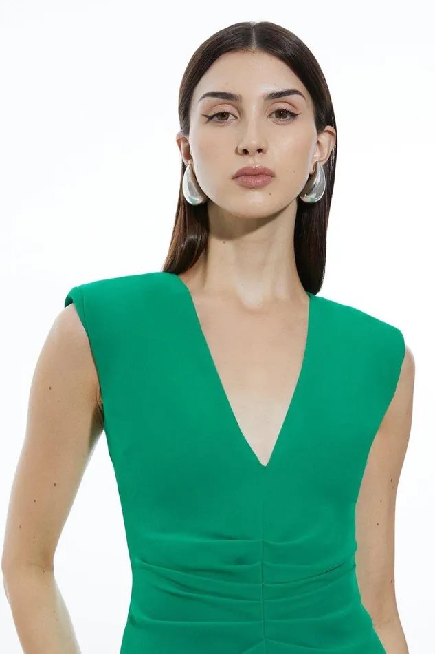 Jumpsuits Women Karen Millen Fluid Tailored Ruched Waist Detail Wide Leg Jumpsuit Emerald