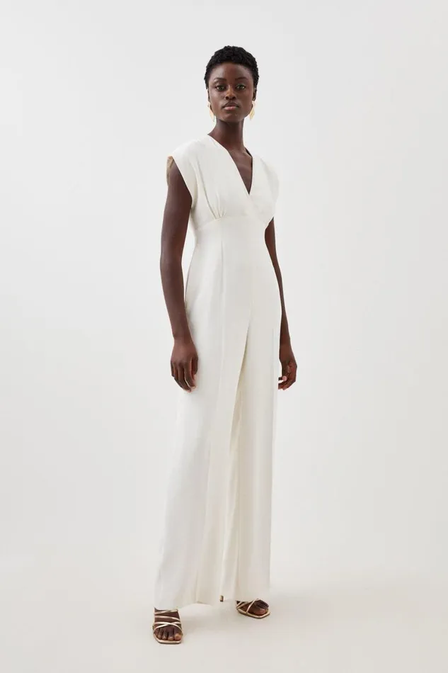 Jumpsuits Women Karen Millen Fluid Tailored Wide Leg Jumpsuit Ivory