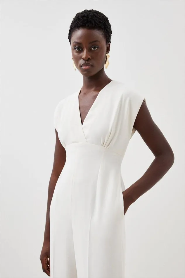 Jumpsuits Women Karen Millen Fluid Tailored Wide Leg Jumpsuit Ivory