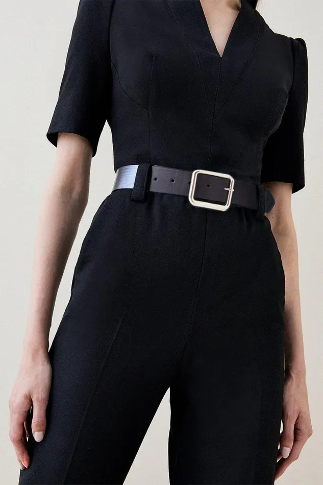 Jumpsuits Women Karen Millen Structured Crepe Forever Belted Jumpsuit Black