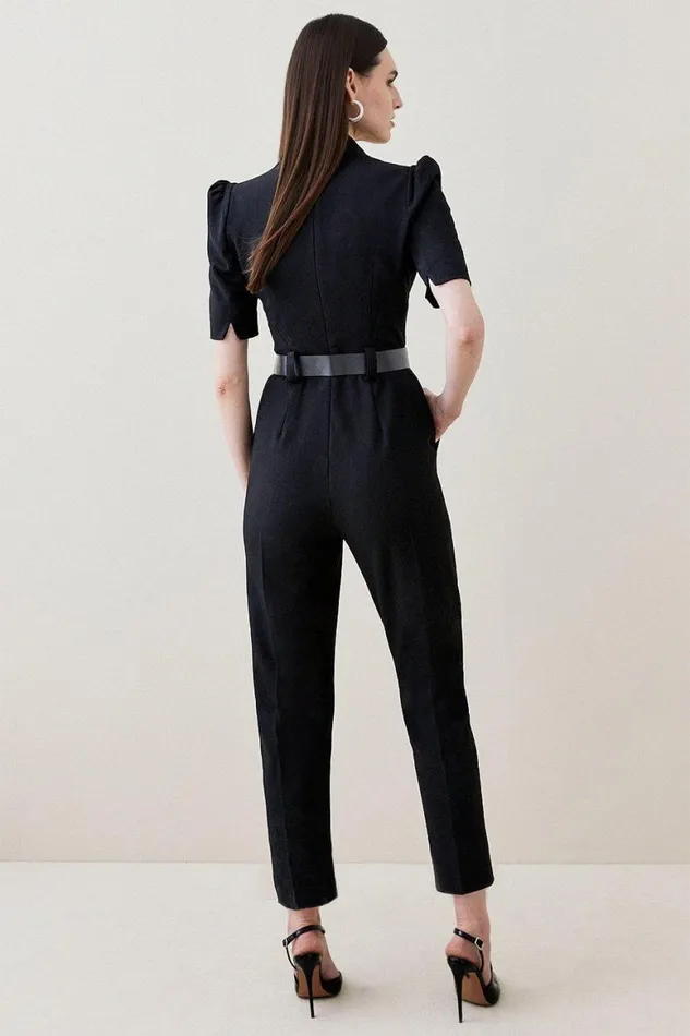 Jumpsuits Women Karen Millen Structured Crepe Forever Belted Jumpsuit Black