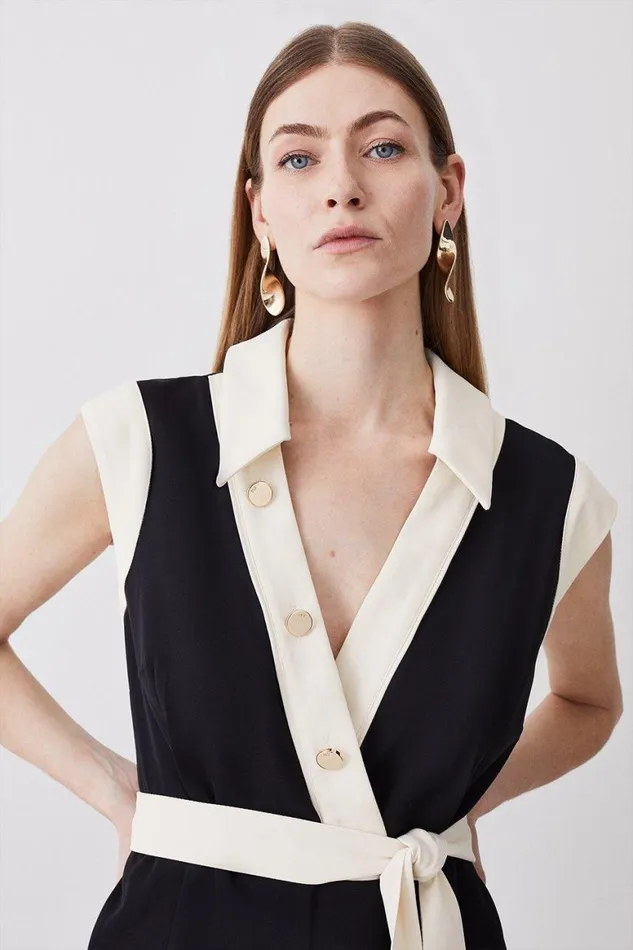 Jumpsuits Women Karen Millen Twill Button Detail Woven Wrap Jumpsuit Black