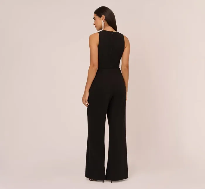 Jumpsuits Womens Adrianna Papell Knit Crepe Wide Leg Jumpsuit With Cutout Accent In Black
