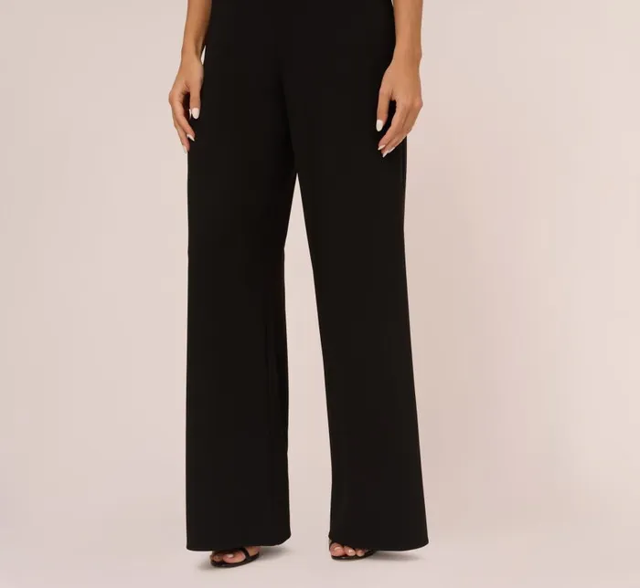 Jumpsuits Womens Adrianna Papell Knit Crepe Wide Leg Jumpsuit With Cutout Accent In Black