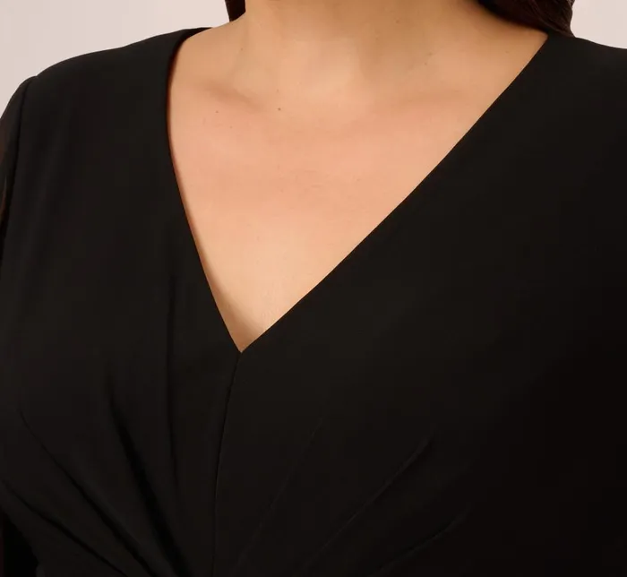 Jumpsuits Womens Adrianna Papell Plus Size Long Sleeve Jersey Jumpsuit With Chiffon Details In Black
