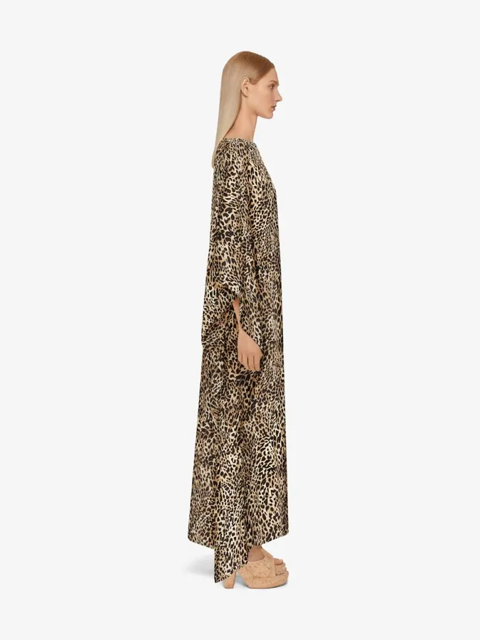 Kaftan In Silk With Leopard Print Beigeblack Women Givenchy Dresses