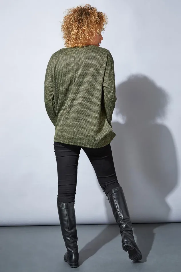 Khaki Long Sleeve Textured Jersey Top Women Roman Tops