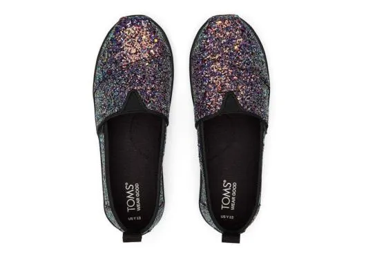 Kids KidsYouth Alpargata Black Glitter Kids Shoe Black Chunky Glitter TOMS Alpargatas