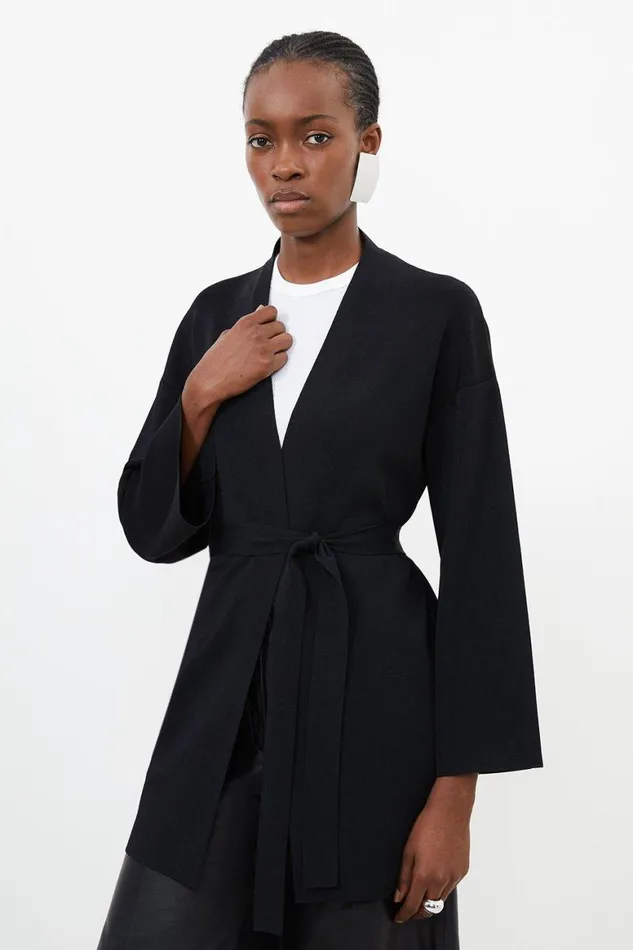Knitwear Women Karen Millen Belted Premium Drape Knit Edge To Edge Cardigan Black Knitwear Women Karen Millen Belted Premium Drape Knit Edge To Edge Cardigan Black