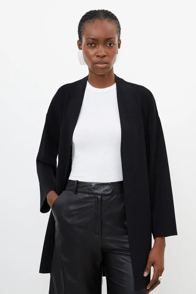 Knitwear Women Karen Millen Belted Premium Drape Knit Edge To Edge Cardigan Black