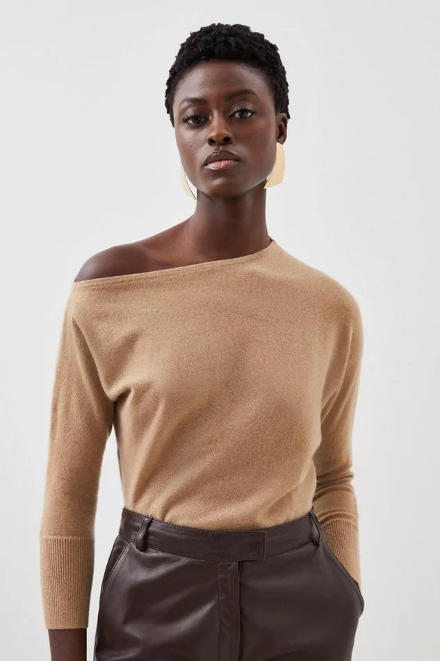 Knitwear Women Karen Millen Cashmere Asymmetric Knit Jumper Camel