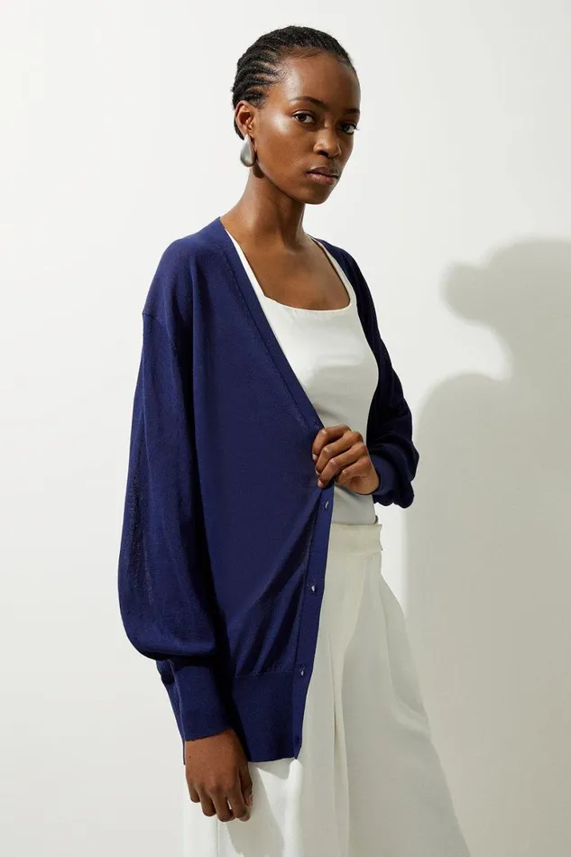 Knitwear Women Karen Millen Lightweight Viscose Blend Summer Knit Relaxed Cardi Navy Knitwear Women Karen Millen Lightweight Viscose Blend Summer Knit Relaxed Cardi Navy
