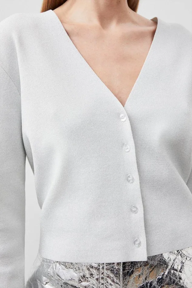 Knitwear Women Karen Millen Premium Viscose Blend Body Contouring Sparkle Knit Cardi Silver
