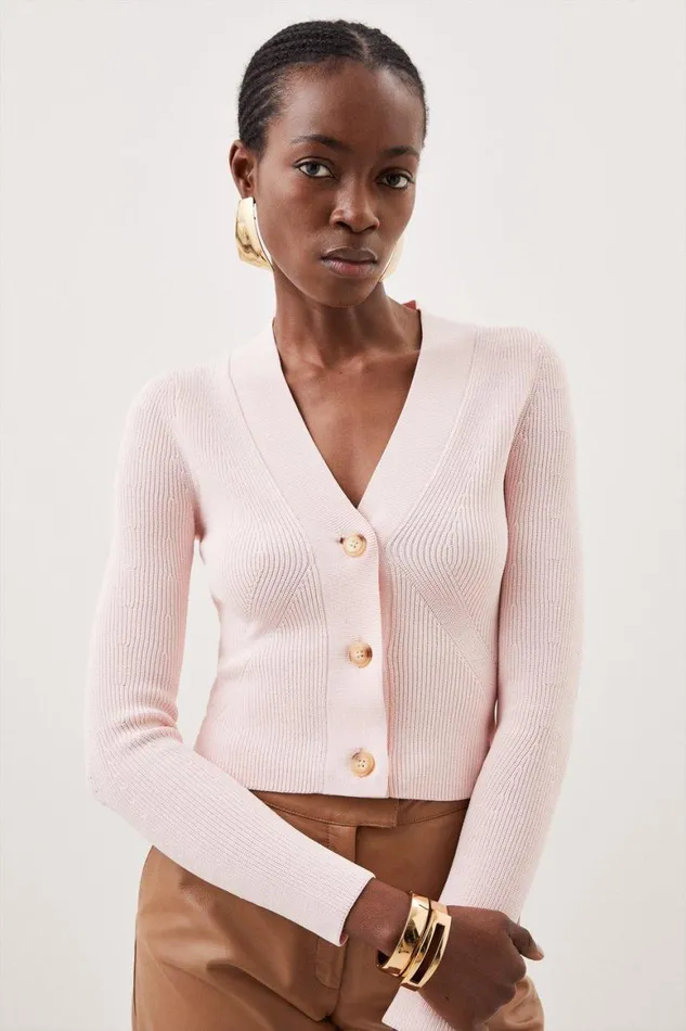 Knitwear Women Karen Millen Viscose Blend Compact Rib Knit Cardigan Pale Pink Knitwear Women Karen Millen Viscose Blend Compact Rib Knit Cardigan Pale Pink