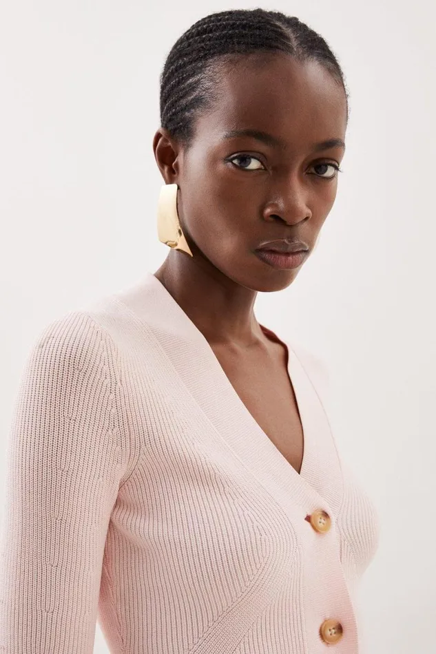 Knitwear Women Karen Millen Viscose Blend Compact Rib Knit Cardigan Pale Pink