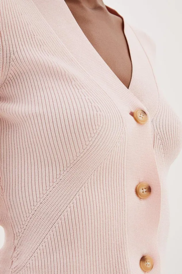 Knitwear Women Karen Millen Viscose Blend Compact Rib Knit Cardigan Pale Pink