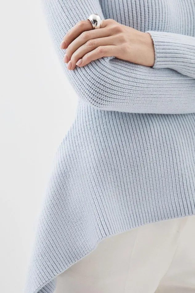 Knitwear Women Karen Millen Viscose Blend Dip Hem Knit Jumper Pale Blue