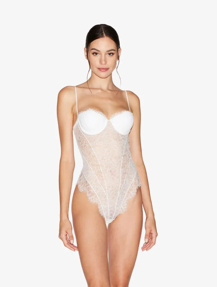 Lace Bodysuit In Natural Lingerie La Perla Bodysuits and Bustiers