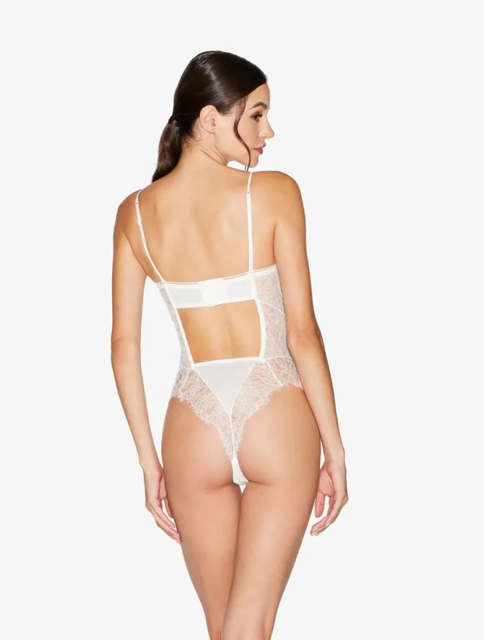 Lace Bodysuit In Natural Lingerie La Perla Bodysuits and Bustiers