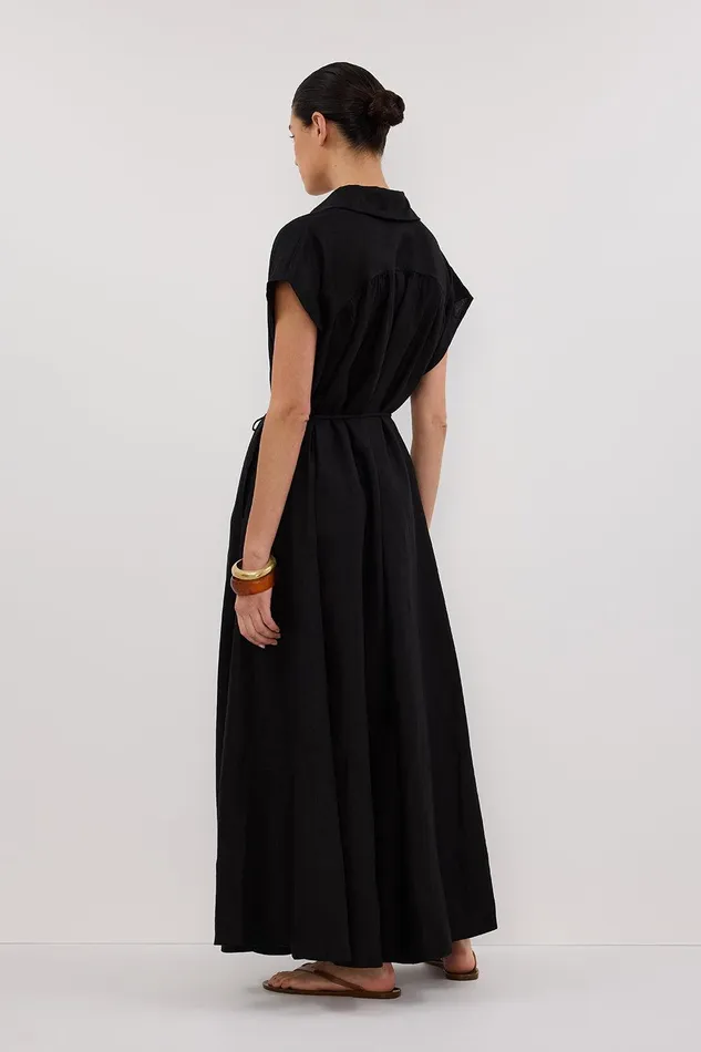 LANA BLACK LINEN MIDI SHIRT DRESS Women DISSH Linen Dresses