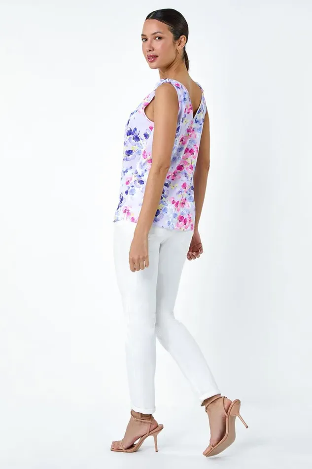 Lavendar Floral Print VNeck Cami Vest Top Women Roman Tops