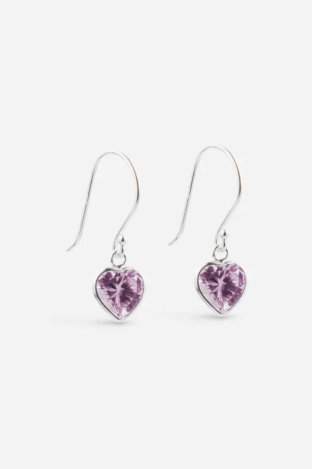Lavender Sterling Silver Cubic Zirconia 8mm Heart Drop Earrings Women Roman Jewellery