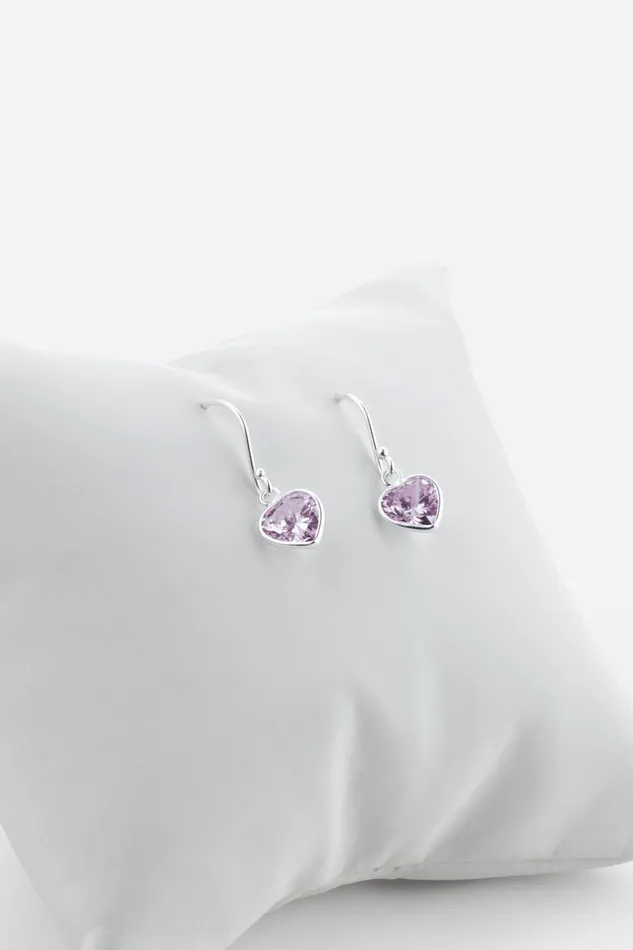 Lavender Sterling Silver Cubic Zirconia 8mm Heart Drop Earrings Women Roman Jewellery